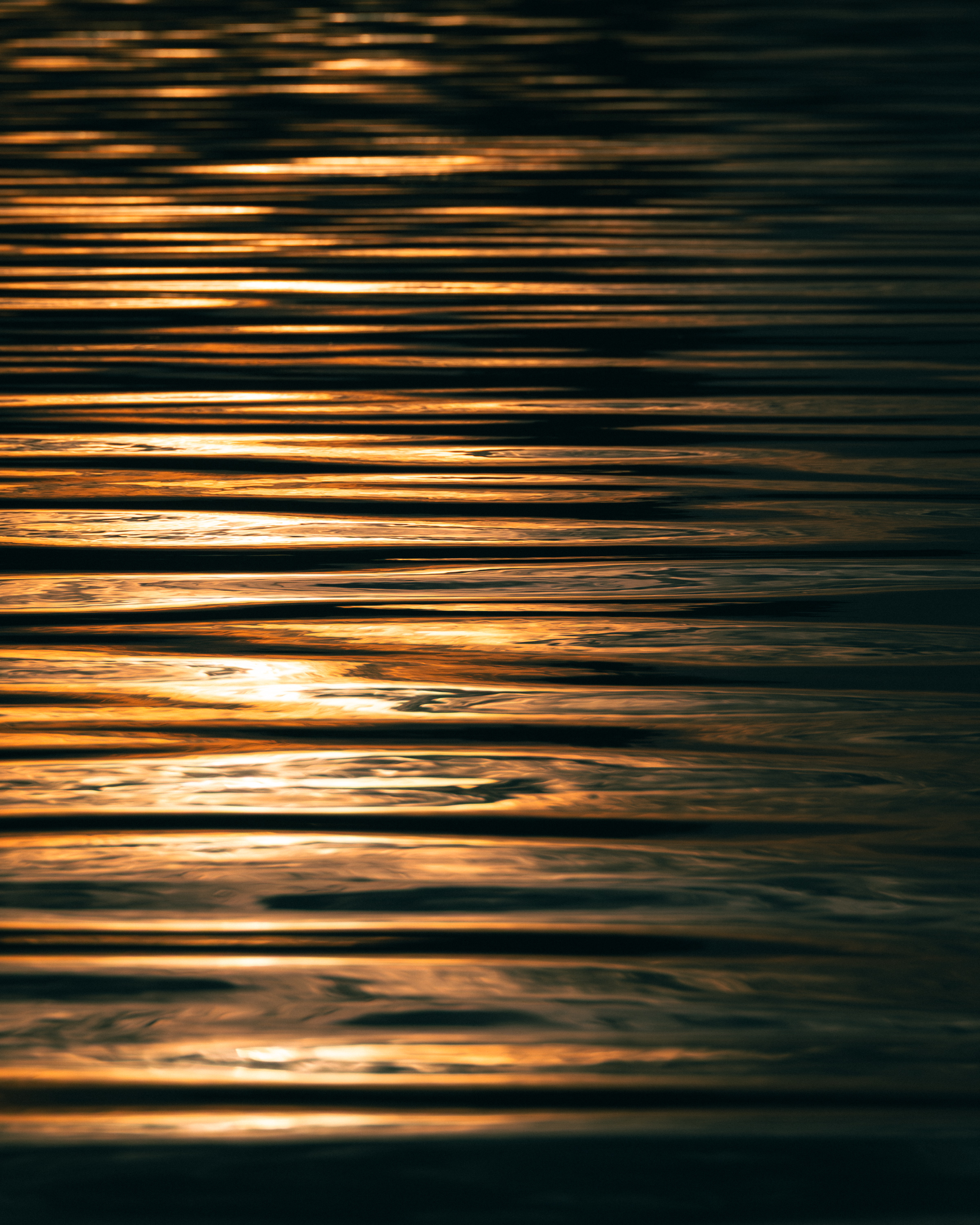 Abstract of golden sunset light rippling across a calm river surface